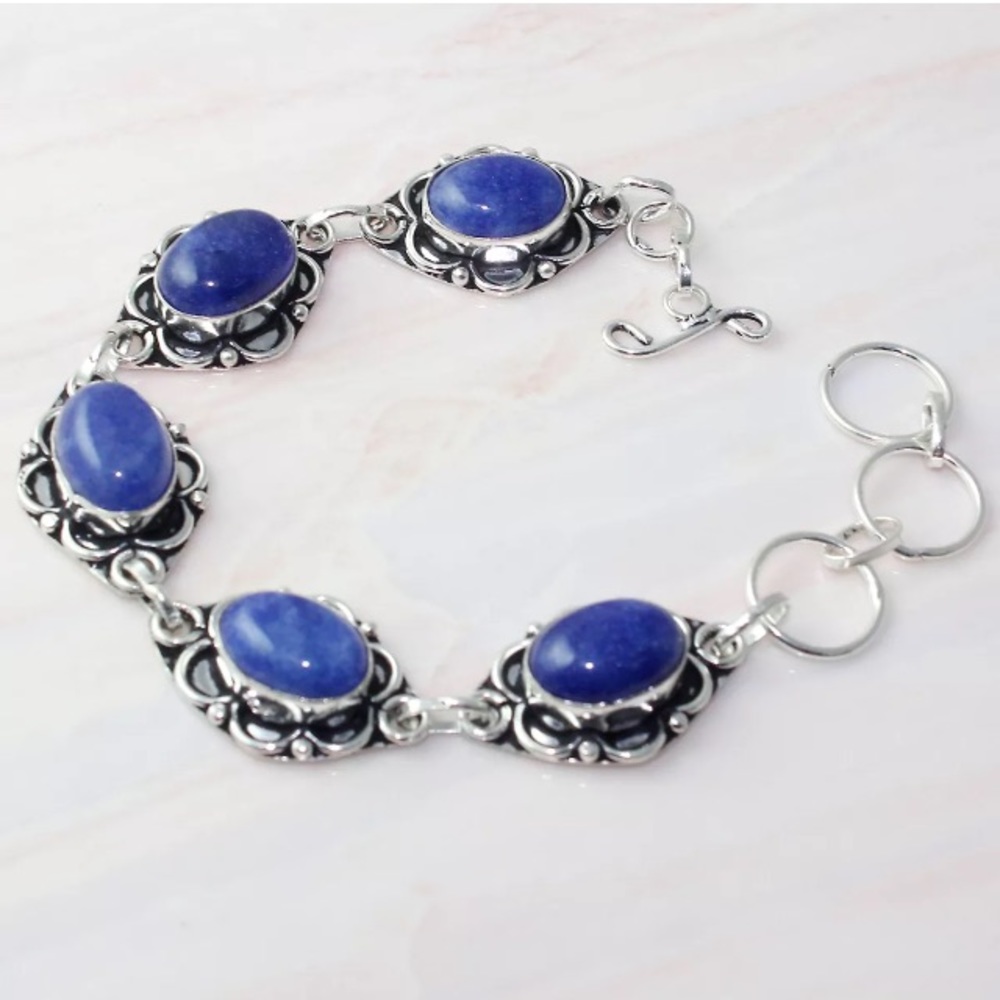 Blue Dumortierite Quartz & Silver Bracelet